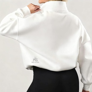 Sudadera de cuello alto oversize de algodón polar de color blanco prémium, estilo urbano, holgada, informal de invierno, personalizada, la más vendida - Product Image 3