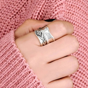 Rose Flower <b>Spinner</b> Handmade <b>Ring</b> 925 Sterling <b>Silver</b> Fidget Anxiety Relief <b>Ring</b> Jewelry Boho Gift - Product Image 1