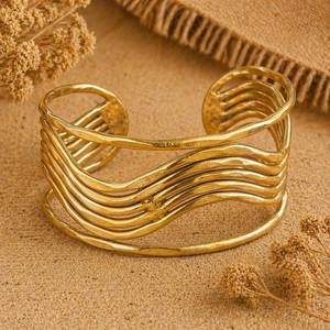 Stylish Hammered Brass Cuff Chunky <b>Stack</b> Bangle Wedding Party Festive Vintage Adjustable Chic Modern Statement Jewelry <b>Bracelet</b> - Product Image 4