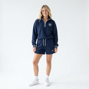 Conjunto de Sudadera con Cierre de Cremallera y Pantalones Cortos Navideños para Mujer, Atuendo Casual de 2 Piezas para las Fiestas - Product Image 4