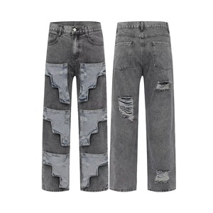 Jeans en denim décontractés pour hommes, coupe slim, légers, avec cordon de serrage, couleur noire délavée, vente en gros, haute qualité, personnalisables - Product Image 3
