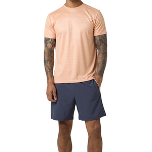 Men's Peach Crew Neck T-Shirt With Navy Shorts <b>Set</b> Quick Dry <b>Knitted</b> Sporty Summer Wear OEM ODM Comfortable Fabric - Product Image 1