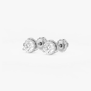 Pendientes de tuerca con diseño elegante, diamante cultivado en laboratorio certificado, corte brillante, tres puntas, engastado en rosca, chapado en rodio 14K - Product Image 5