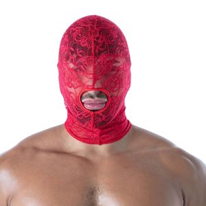 Masque facial en cuir rouge pour homme, style fétiche, avec ouverture pour la bouche, design audacieux, pour clubbing - Product Image 2