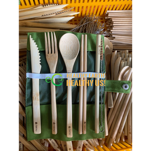 Ensemble de couverts jetables en bambou Eco2go Vietnam de haute qualité, sac en tissu, pailles en bambou naturelles, recyclables, biodégradables - Product Image 1