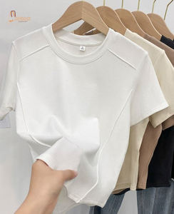 T-shirt décontracté pour femme, coupe ajustée, 100% coton, manches courtes, personnalisé, anti-rides, séchage rapide - Product Image 3