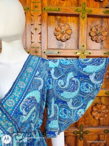 Robe longue vintage ample à volants pour femme, col en V, manches flottantes, en soie, pour l'été, la plage, décontractée, tissée naturellement, ODM - Product Image 4