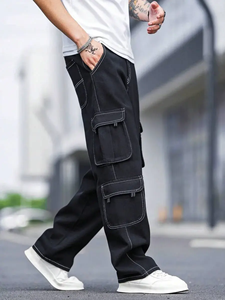 Jeans Negros de Mezclilla para Hombre, Corte Holgado, Alta Calidad, Estilo Urbano, Transpirables, Lavados, Primavera - Product Image 3