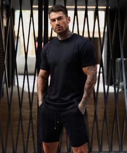 Ensemble de survêtement en coton vierge 2 pièces (t-shirt et short) pour homme, personnalisable avec logo, vente en gros - Product Image 5