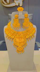 Ensemble de bijoux ethniques en laiton plaqué or 24 carats pour femmes, collier avec design floral en diamant, cadeau de mariage, bijoux tendance - Product Image 4
