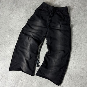 <b>Wholesale</b> OEM 400GSM Cotton French Terry <b>Flared</b> <b>Sweatpants</b> Custom Center Fade Tie Dye Joggers Raw Edge Men Tracksuits Bottoms - Product Image 4