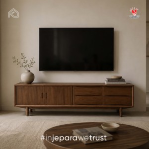 Modern Solid Wood TV Console <b>Cabinet</b> Minimalist Scandinavian Design 5 Compartments 2 Drawers Living Room Apartment Hotel - Product Image 1