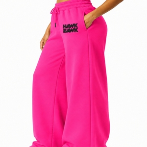 Pantalon de survêtement décontracté pour femme, taille haute, avec cordon de serrage, coupe large, longueur intégrale, en coton, design personnalisé - Product Image 3