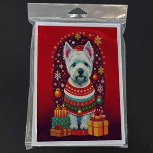 Cartes de vœux de Noël Westie Holiday fantaisistes Pack de 8 cartes vierges avec enveloppes A7 Taille 5x7 - Product Image 3