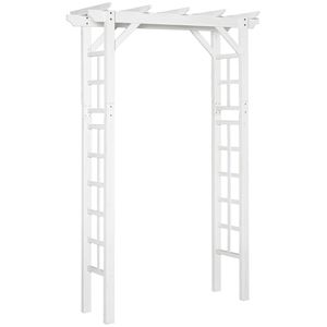 Arco per Piante Rampicanti da 2,1 m, Facile da Montare, in Legno e Acciaio, con Pannelli Laterali in Abete Naturale e Rivestimento in Vinile Bianco per Esterni - Product Image 1