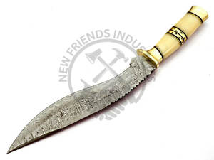 Couteau de chasse artisanal pour l'extérieur, manche en os de chameau exotique et laiton, lame en acier Damas ultra-affûtée, couteau de survie avec étui - Product Image 3