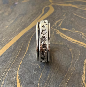Unisex Star and Moon Textured 925 <b>Silver</b> <b>Spinner</b> <b>Ring</b> 7.0 Grams Minimalist Daily Wear Jewelry - Product Image 2
