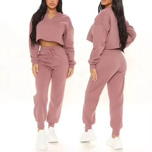 Conjunto Deportivo de 2 Piezas para Mujer, Sudadera con Capucha y Pantalones Jogger, Tejido Negro Transpirable de Poliéster/Algodón, Manga Larga, Corte Regular, Color Sólido - Product Image 2