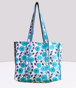 Bolso Tote Acolchado Floral, Bolso de Compras para Mujer, Textil Rajastaní K01, Cuatro Estaciones - Product Image 1