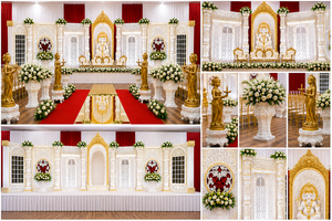 Escenario de Recepción con Temática Clásica Tamil, Decoración Tradicional para Bodas del Sur de la India, Escenario de Fibra para Grandes Ceremonias - Product Image 5