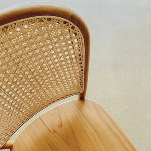 Chaise de salle à manger en teck massif avec dossier en rotin naturel, sans accoudoirs, style bistrot - Product Image 4