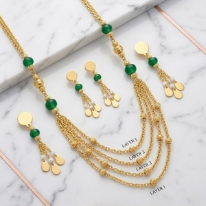 Ensemble de collier Mala multicouche en argent 925 avec perles vertes pour femmes, boucles d'oreilles fantaisie de créateur, ensemble de bijoux traditionnel pour cadeau de mariage - Product Image 3