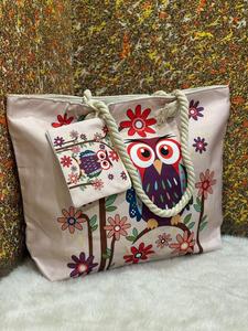 Beautiful Canvas Fabric Owl and Evil Eye Shopping <b>Bag</b> <b>Reusable</b> Printed Tote Carry <b>Bag</b> OEM Wholesale Export from India Supply - Product Image 5