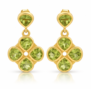Boucles d'oreilles pendantes tendance en argent sterling 925 massif plaqué or, serties de péridot vert naturel en forme de cœur, idéales pour mariage ou fête - Product Image 2