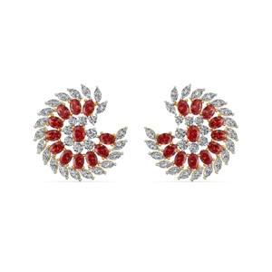 Pendientes de Lujo con Flores y Diamantes, Oro de 18K, Corte Marquesa, Rubí, Joyería de Boda para Mujer - Product Image 1