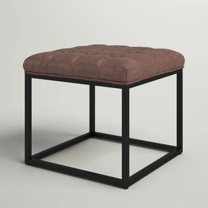 Tabouret ottoman rond classique en métal doré avec tissu noir moelleux et pieds en acier inoxydable – Accessoire de décoration intérieure - Product Image 4