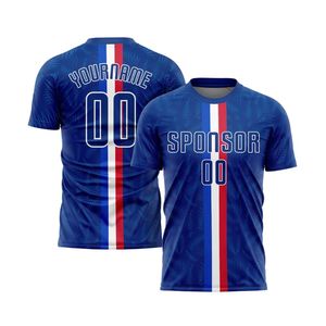 Camiseta de Fútbol Personalizable con Rayas Azules, Manga Corta, Secado Rápido, Ropa Deportiva para Hombre, Cuello Redondo, Unisex para Adultos - Product Image 1