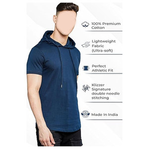 เสื้อฮู้ดแขนสั้นสำหรับผู้ชาย ผ้าฝ้าย 100% น้ำหนักเบา เสื้อฮู้ดออกกำลังกาย ทรงเข้ารูป เสื้อยืดมีฮู้ดสำหรับเล่นกีฬา ระบายอากาศได้ดี - Product Image 3