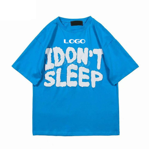 T-shirt blanc oversize pour homme, manches courtes, col rond, imprimé lettres en relief, style streetwear, en jersey de coton, logo positionné à l'avant - Product Image 3