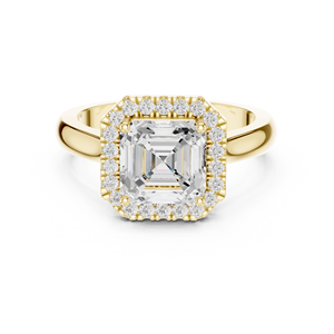 Women's IGI Certified Trendy 14K Solid Gold Lab Grown 2 CT Asscher Cut & Round Brilliant Cut Diamond Engagement Halo Ring - Product Image 1
