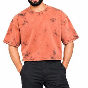 เสื้อยืดคอกลมแขนสั้นผู้ชายสไตล์วินเทจสีส้มฟอกย้อมพิมพ์ลาย ทรงปกติ สตรีทแวร์ ผ้าฝ้าย 100% ระบายอากาศได้ดี พิมพ์ลายสกรีน - Product Image 1