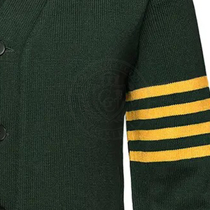 Cardigan personnalisé pour homme, vert foncé, en acrylique tricoté avec rayures jaunes, col en V, pull décontracté pour homme et femme, coupe ample - Product Image 5