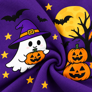 Sweat-shirt à capuche zippé en polaire décontracté pour bébés garçons, violet, hiver, Halloween, imprimé fantôme, citrouille, chauve-souris, vente en gros, OEM, ODM, personnalisé - Product Image 3