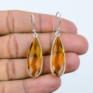 Boucles d'oreilles pendantes en gros avec pierre précieuse de citrine en forme de poire, design inspiré de la goutte d'eau - Product Image 3