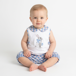Baby Boy Plaid Shorts Set With Bunny Embroidery Preppy Style 0-24 Months Cotton Woven Fabric Made in Bangladesh manufactures - Product Image 1