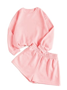 1 Set Solid Color Crew Neck Sweatshirt & Shorts Outfit with Long Sleeve Athletic Shirt Solid Color Crew Neck Sweatshirt Shorts - Product Image 3