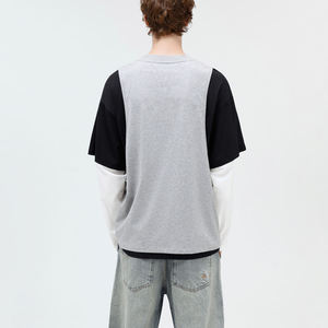 T-shirts personnalisés à manches longues double couche, coupe oversize à épaules tombantes pour hommes, avec blocs de couleur - Product Image 3
