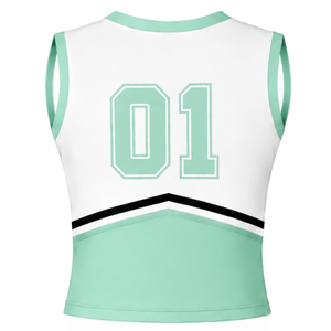 Haut d'uniforme de cheerleading vert menthe sans manches, col en V, tenue de performance de danse, vêtements de sport athlétiques pour équipe, tenue de compétition - Product Image 2