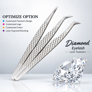 Ensemble de pinces à cils en diamant, en acier inoxydable, pointes dentelées, application de précision des cils, logo personnalisable - Product Image 1