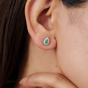 Beautiful Classy Pear Cut Natural <b>Emerald</b> Cluster 925 Sterling Silver Fine <b>Studs</b> Earrings For Women Wholesale Price Jewelry - Product Image 2