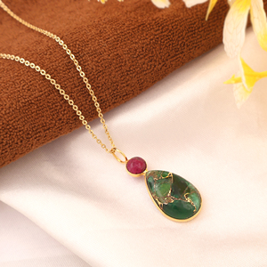 Trendy <b>ruby</b> & emerald copper turquoise pendant 18k gold plated cable chain gemstone <b>necklace</b> wholesale handmade dainty jewelry - Product Image 5