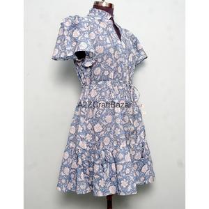 Robe Courte en Coton pour Femme, Col en V, Manches Courtes, Taille Haute, Coupe Trapèze, Imprimé Floral Numérique, Lavable, Respirante, Idéale pour le Bureau - Product Image 5