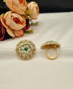 Royal Pearl Embellished Border Kundan Heavy Work Adjustable <b>Ring</b> Gold Plated Traditional Ethnic Wear Imitation <b>Ring</b> Manufacturer - Product Image 1