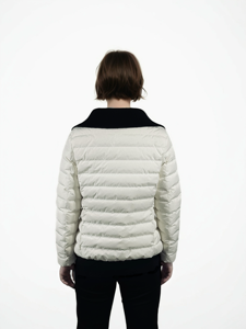 Doudoune blanche en duvet avec col noir, coupe classique, fermeture éclair, style décontracté unisexe pour l'hiver - Product Image 6