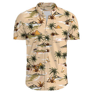 Wholesale Summer Men's Short Sleeve Hawaiian Beach Shirt Sublimation Printed Polyester Cotton Men Beach Shirts OEM Manufacturer - Product Image 3
