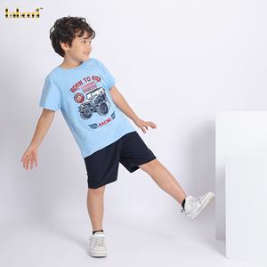 Boy's Short Sleeve T-<b>Shirt</b> Casual Style O-Neck Embroidered Jeep Blue Organic Cotton Flannel Printed Breathable Eco-Friendly - Product Image 4